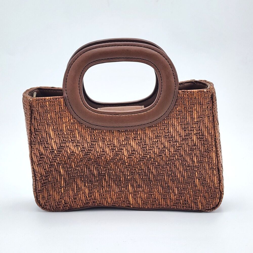 Fossil Vintage Woven Straw Rattan Small Structured Purse Handbag Brown - Picture 4 of 10